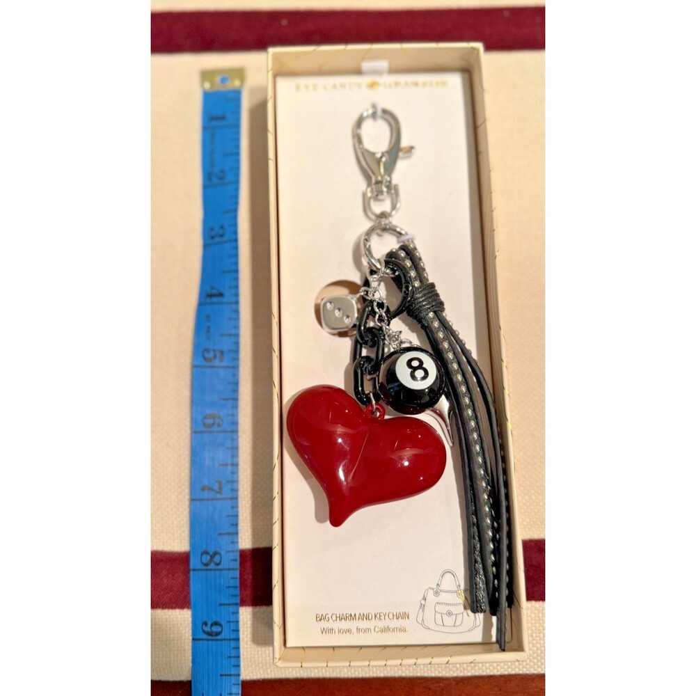 NWT Eye Candy Los Angeles Eight Ball Dice Star Heart Keychain Bag Charm - Picture 5 of 6